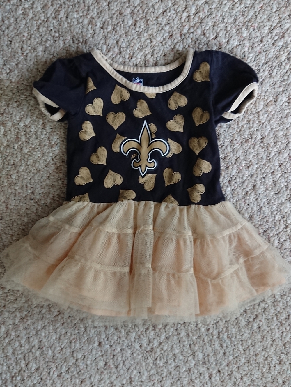 NFL New Orleans Saints Girls Black & Gold Heart Tulle Dress size 12-18M